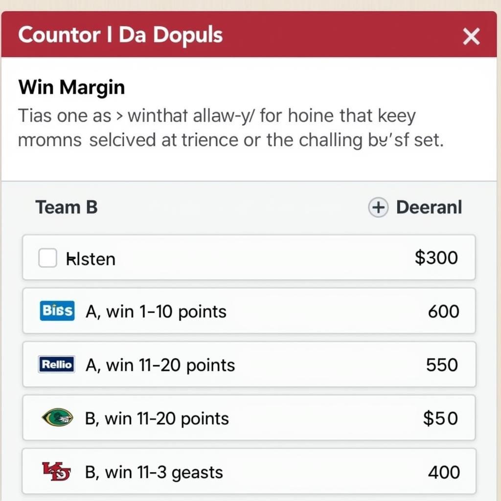 Example of a Win Margin 4 Way Bet