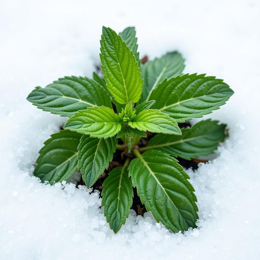 Winter Mint Thriving in Snowy Conditions