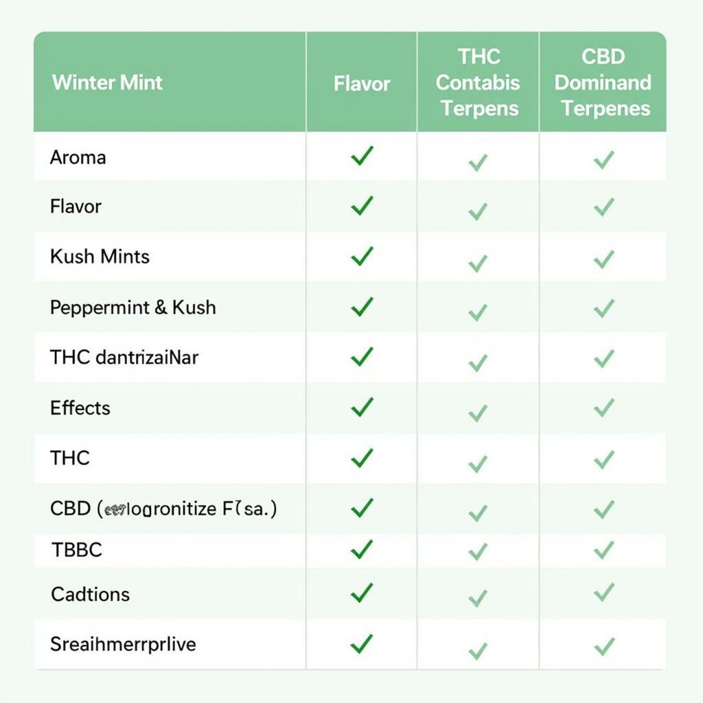 Table comparing Winter Mint with other popular mint strains