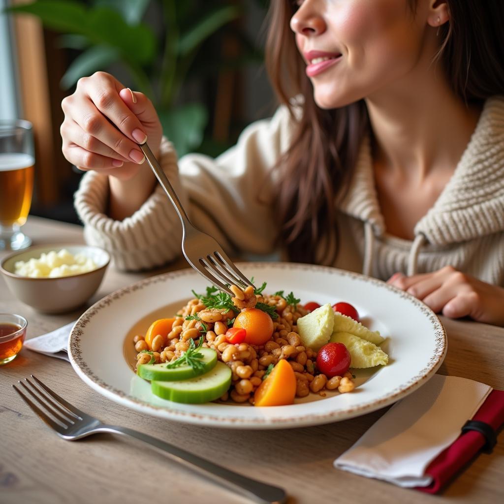 Woman enjoying a healthy and delicious meal